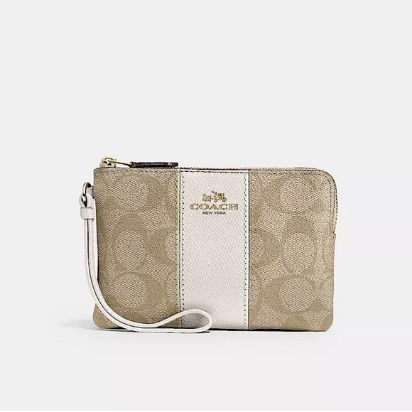Coach Handbags - Coach Corner Zip Wristlet In Signature Canvas